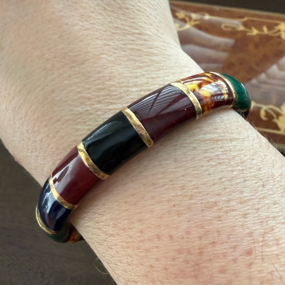 Vicenza enameled gold plated solid sterling silver hinged bangle bracelet - Picture 7 of 7